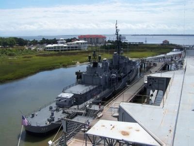 U.S.S. Laffey Marker and current Mount 53 located near the gangway in foreground image. Click for full size.