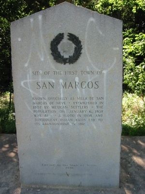 Site of the First Town of San Marcos Marker. Click for full size. Site of the First Town of San Marcos Marker image. Click for full size.