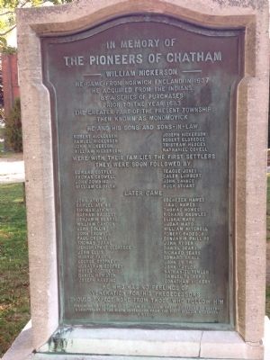 In Memory of the Pioneers of Chatham Marker image. Click for full size.
