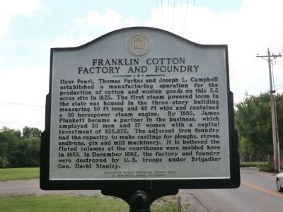 Franklin Cotton Factory and Foundry Marker (side 1) image. Click for full size.