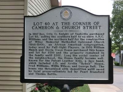 Lot 60 at the Corner of Cameron & Church Street Marker (side 1) image. Click for full size.