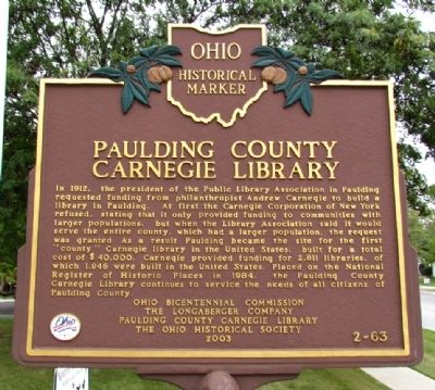 Paulding County Carnegie Library Marker image. Click for full size.