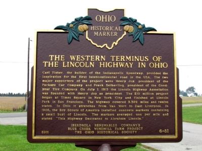 The Western Terminus of the Lincoln Highway in Ohio Marker image. Click for full size.