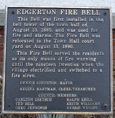 Edgerton Fire Bell Marker. Click for full size. Edgerton Fire Bell Marker image. Click for full size.