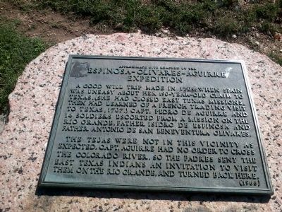 Approximate Site Reached By the Espinosa-Olivares-Aguirre Expedition Marker. Click for full size. Approximate Site Reached By the Espinosa-Olivares-Aguirre Expedition Marker image. Click for full size.