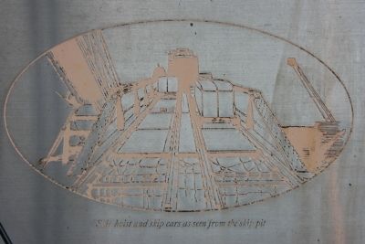 Image of the skip hoist and skip car as seen from the skip pit.. Click for full size. Image of the skip hoist and skip car as seen from the skip pit. image. Click for full size.
