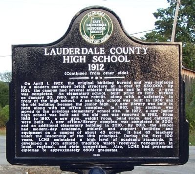 Lauderdale County High School 1912 Marker (side 2) image. Click for full size.
