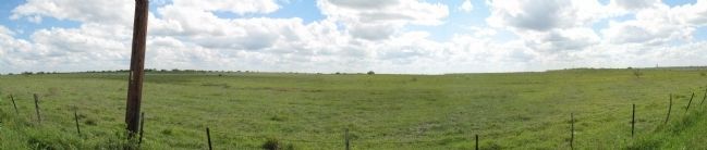 Panorama of where marker was, with ruts somewhat visible from road. image. Click for full size.