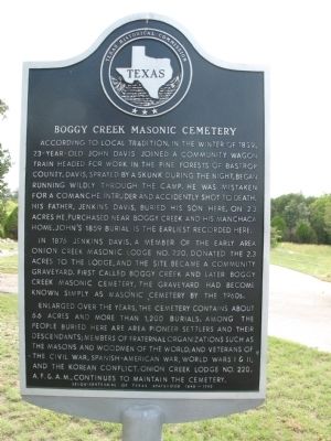 Boggy Creek Masonic Cemetery Marker. Click for full size. Boggy Creek Masonic Cemetery Marker image. Click for full size.
