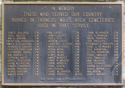 Those who Served our Country Buried in Farmers Mills Area Cemeteries Marker. Click for full size. Those who Served our Country Buried in Farmers Mills Area Cemeteries Marker image. Click for full size.