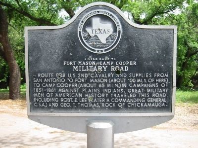 Fort Mason-Camp Cooper Military Road Marker. Click for full size. Fort Mason-Camp Cooper Military Road Marker image. Click for full size.