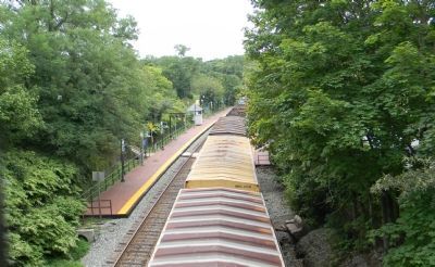 Freight cars on tracks adjacent to the MARC Germantown Train Station platform (center-left) image. Click for full size.