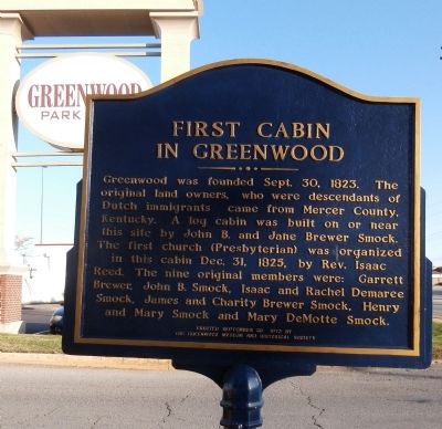 Reverse Side - - First Cabin in Greenwood Marker image. Click for full size.