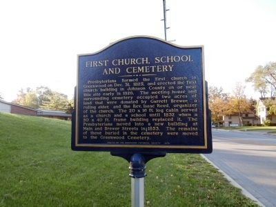 First Church, School and Cemetery Marker. Click for full size. First Church, School and Cemetery Marker image. Click for full size.