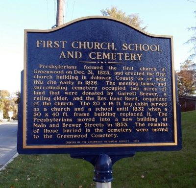 Reverse View - - First Church, School and Cemetery Marker image. Click for full size.