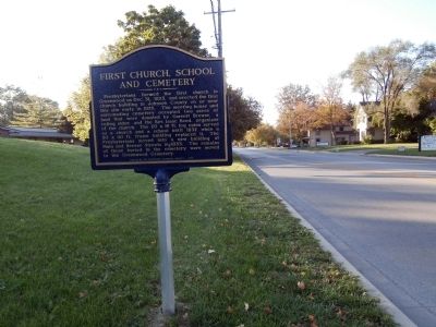 Long View - - First Church, School and Cemetery Marker. Click for full size. Long View - - First Church, School and Cemetery Marker image. Click for full size.