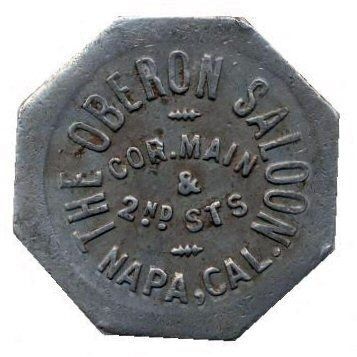 Oberon Saloon Drink Token (Obverse Side) image. Click for full size.