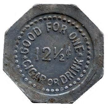 Oberon Saloon Drink Token (Reverse Side). Click for full size. Oberon Saloon Drink Token (Reverse Side) image. Click for full size.