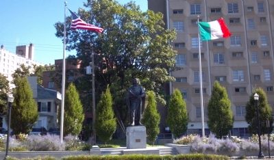Christopher Columbus Statue and Marker. Click for full size. Christopher Columbus Statue and Marker image. Click for full size.