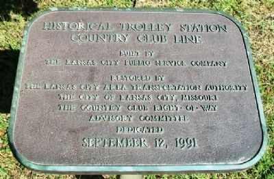 Country Club Line Historical Trolley Station Marker. Click for full size. Country Club Line Historical Trolley Station Marker image. Click for full size.