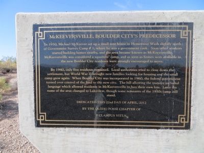 McKeeversville, Boulder City's Predecessor Marker. Click for full size. McKeeversville, Boulder City's Predecessor Marker image. Click for full size.