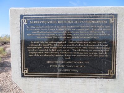 McKeeversville, Boulder City's Predecessor Marker image. Click for full size.