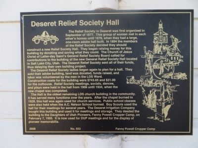 Deseret Relief Society Hall Marker image. Click for full size.