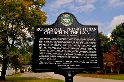 Rogersville Presbyterian Church in the U.S.A. Marker (side 1) image. Click for full size.
