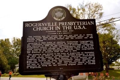 Rogersville Presbyterian Church in the U.S.A. Marker (side 2) image. Click for full size.
