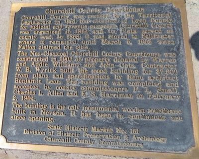 Churchill County Courthouse Upper Marker. Click for full size. Churchill County Courthouse Upper Marker image. Click for full size.