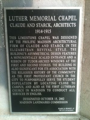 Luther Memorial Chapel Marker. Click for full size. Luther Memorial Chapel Marker image. Click for full size.