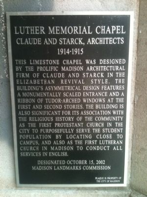 Luther Memorial Chapel Marker image. Click for full size.