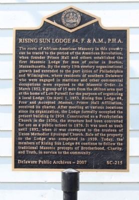 Rising Sun Lodge #4, F. & A.M., P.H.A. Marker image. Click for full size.
