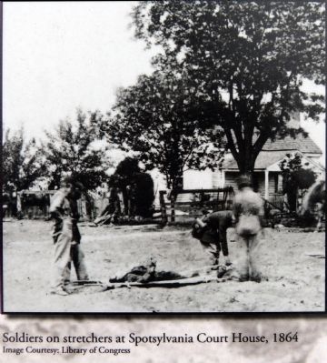Soldiers on stretchers at Spotsylvania Court House, 1864 image. Click for full size.