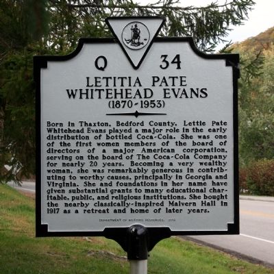 Letitia Pate Whitehead Evans Marker image. Click for full size.