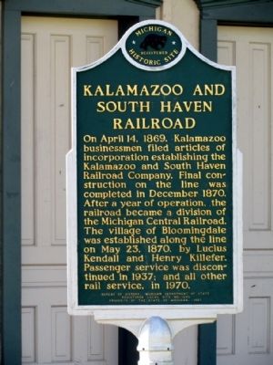 Kalamazoo and South Haven Railroad Marker image. Click for full size.