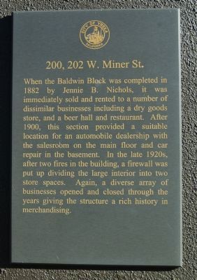 200, 202 W. Miner St. Marker. Click for full size. 200, 202 W. Miner St. Marker image. Click for full size.