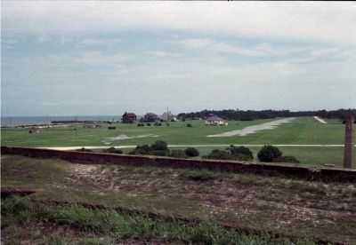 Officers Row seen from the parapets of Fort Morgan, 1988. image. Click for full size.