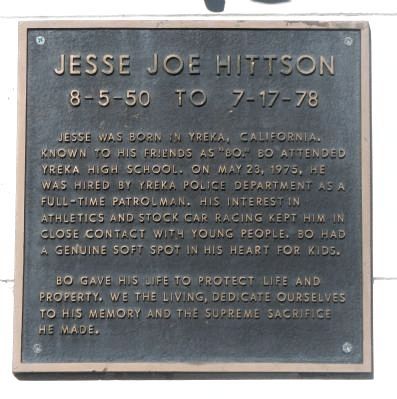 Memorial to Jesse Joe Hittson on the building wall image. Click for full size.