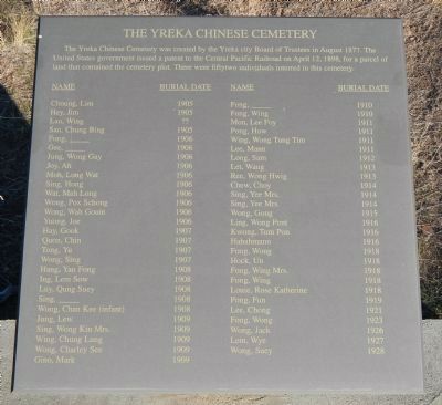 Yreka Chinese Cemetery Marker image. Click for full size.
