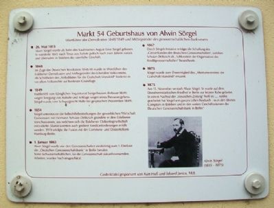 Markt 54 Birthplace of Alwin S�rgel Marker image. Click for full size.