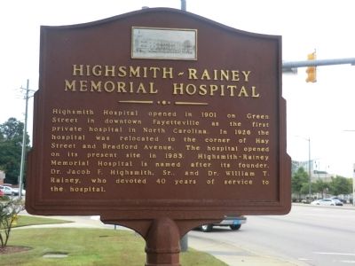 Highsmith-Rainey Memorial Hospital Marker image. Click for full size.