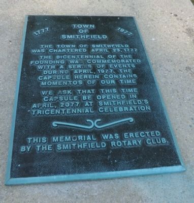 Town of Smithfield Marker. Click for full size. Town of Smithfield Marker image. Click for full size.