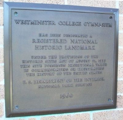 Westminster College Gymnasium NHL Marker image. Click for full size.