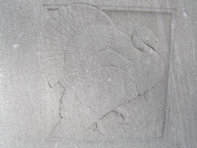 Relief carving of a turkey on Original Patentees Memorial Marker image. Click for full size.