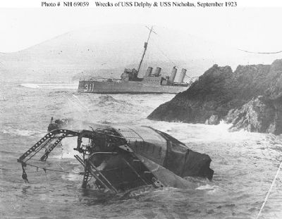Wrecks of USS Delphy (foreground)<br>and USS Nicholas (background) image. Click for full size.