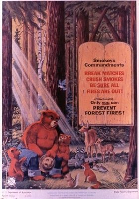 Early Smokey Bear campaign from the Ad Council. image. Click for full size.