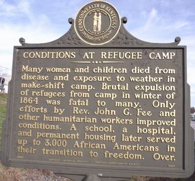 Conditions at Refugee Camp Marker image. Click for full size.