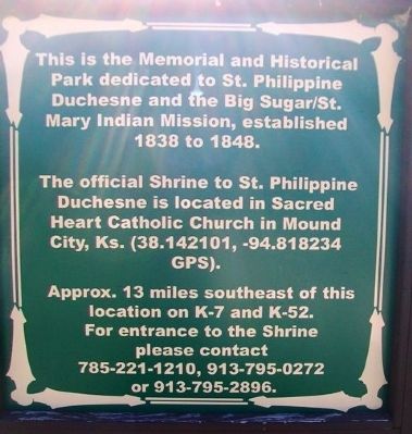St. Philippine Duchesne Memorial and Historical Park Marker image. Click for full size.
