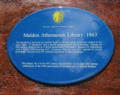 Maldon Athenaeum Library 1863 Marker image. Click for full size.